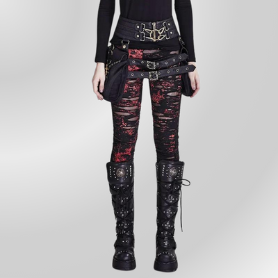 Black and Red Slim Pants PUNK RAVE