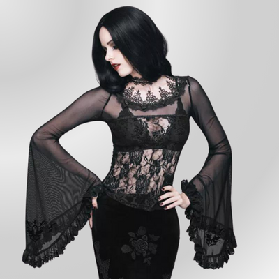 Top Lace T Shirt Black PUNK RAVE