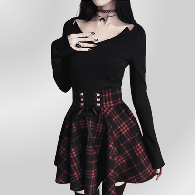 Gothic Black & Red Checkered Punk Skirt