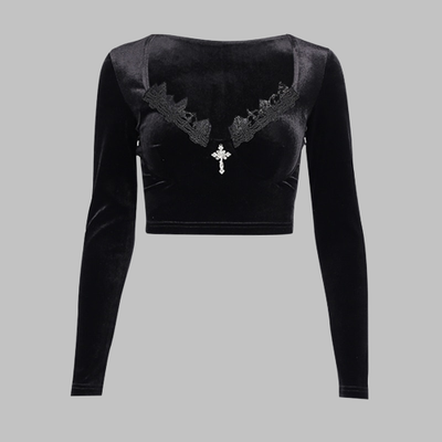 Black Gothic Lace Tops for Women