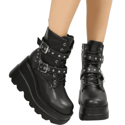 Gothic Black Leather Ankle Boots