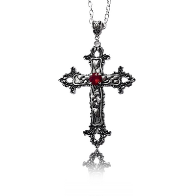 Gothic Red Cross Necklace