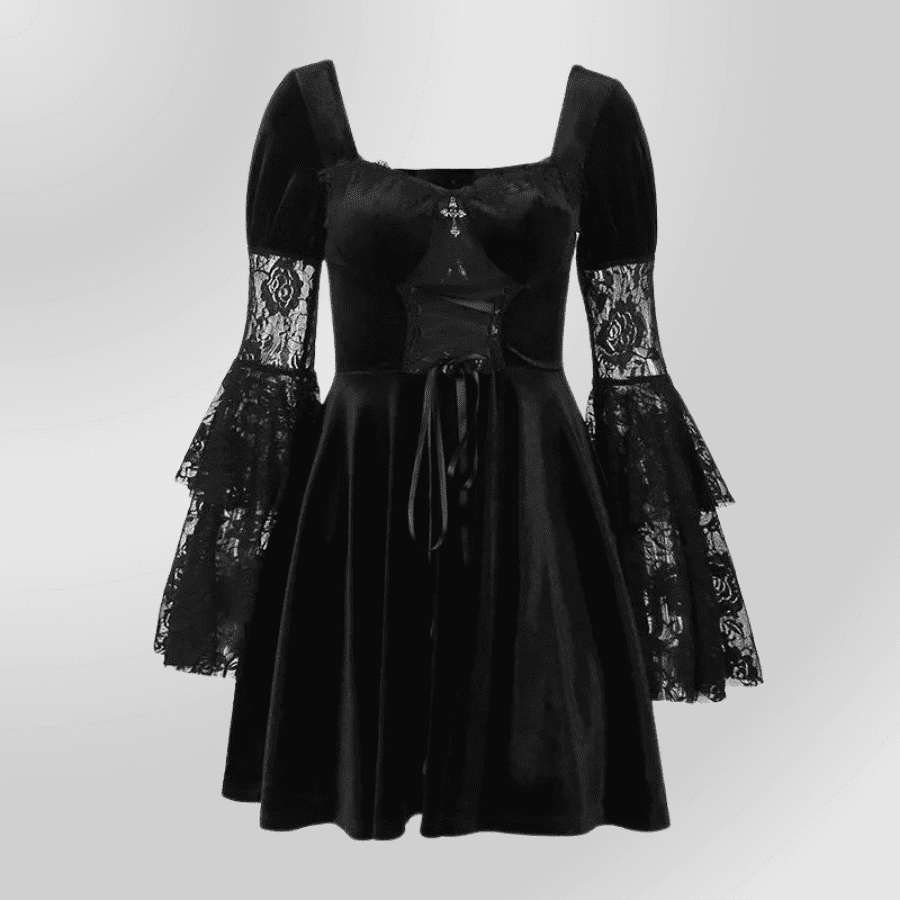 black lace victorian dress Gothic Victorian Black And White Ball Gown