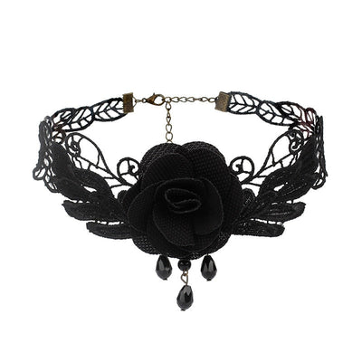 Victorian Gothic Black Rose Necklace
