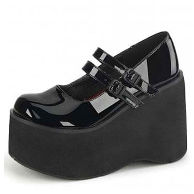 Shiny Black Gothic Ankle Boots Smooth Black